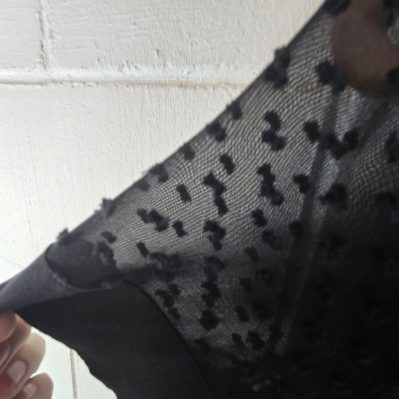 Amour Vert Black Swiss Dot Silk Short Sleeve Blouse Usa - Picture 3 of 7